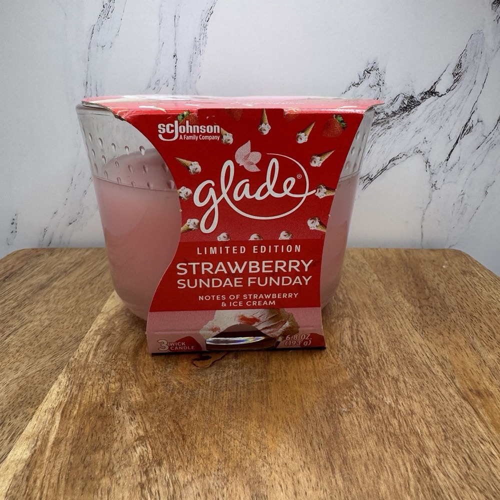 Glade 3 Wick Limited Edition Candle Strawberry Sundae Funday 6.8 oz 193 g